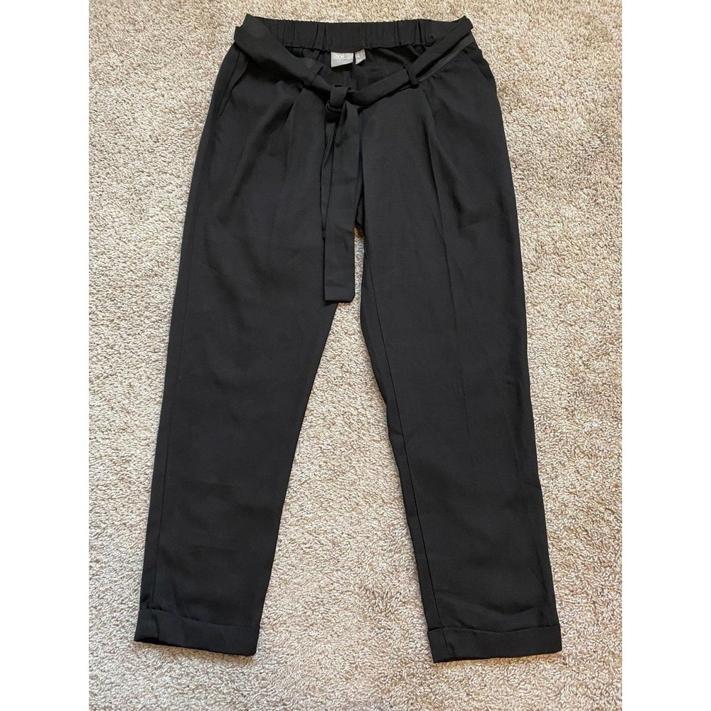 ASOS Black Pants Women US 4 Polyester Pull-on Elastic Waist Tie s1